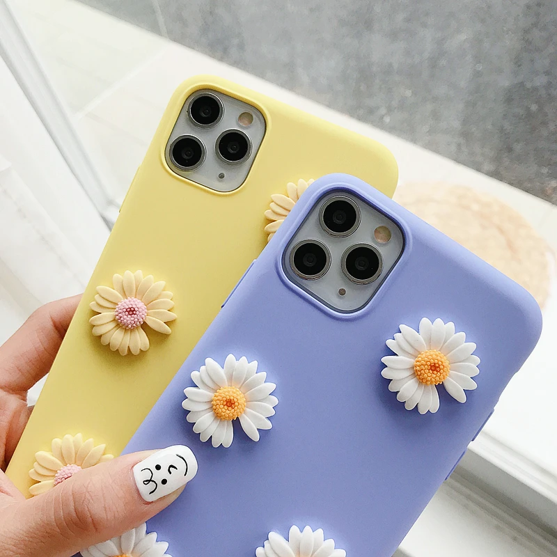 Ins Милые 3D Дейзи силиконовые для iphone X XR XS 11 12 Pro MAX 6S 7 8 plus + samsung S10 edge S20 S21 ультра