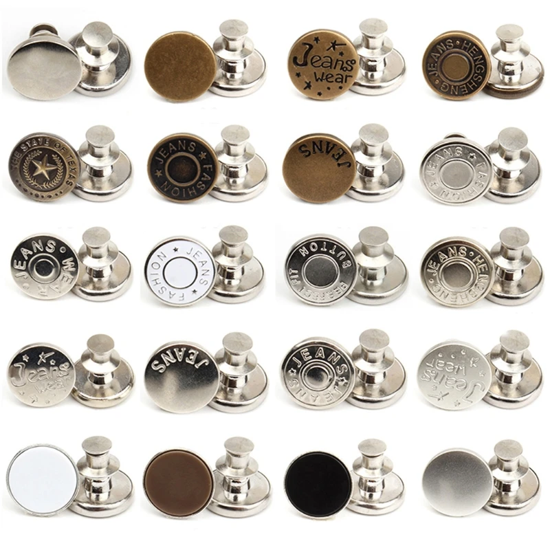 

L5YA Button Replacement Adjustable Jean Button Pins Metal Clips Snap Tack No Sew