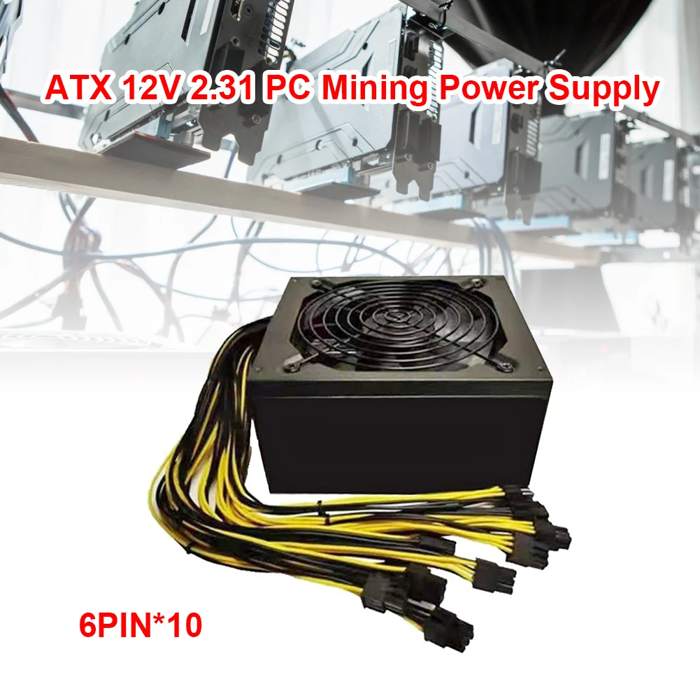 

ATX 12V 180-240V 1800W 2000W BTC ETH Mining Machine Special Mute Power Supply 6PIN*10+Cooling Fan Mute Desktop Computer
