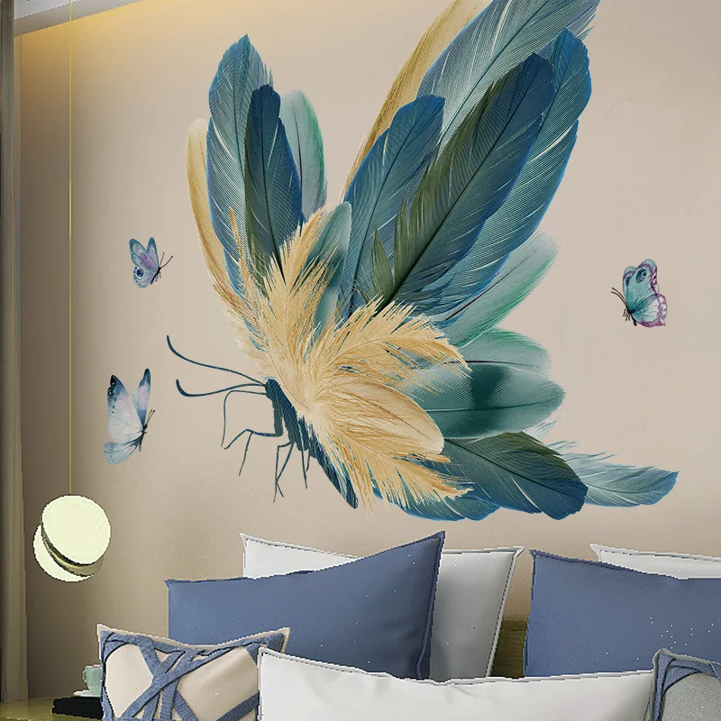 Creative Large Feather Butterfly Wall Stickers Living Room Bedroom Backdrop Decoration Decals Self Adhesive