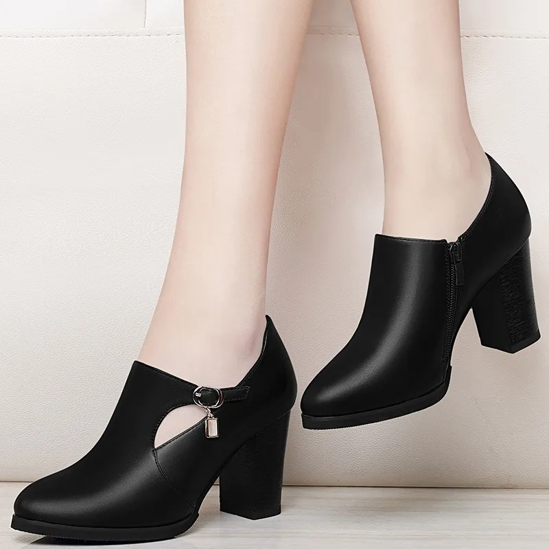 Качественная женская обувь осень зима из искусственной кожи с острым носком на