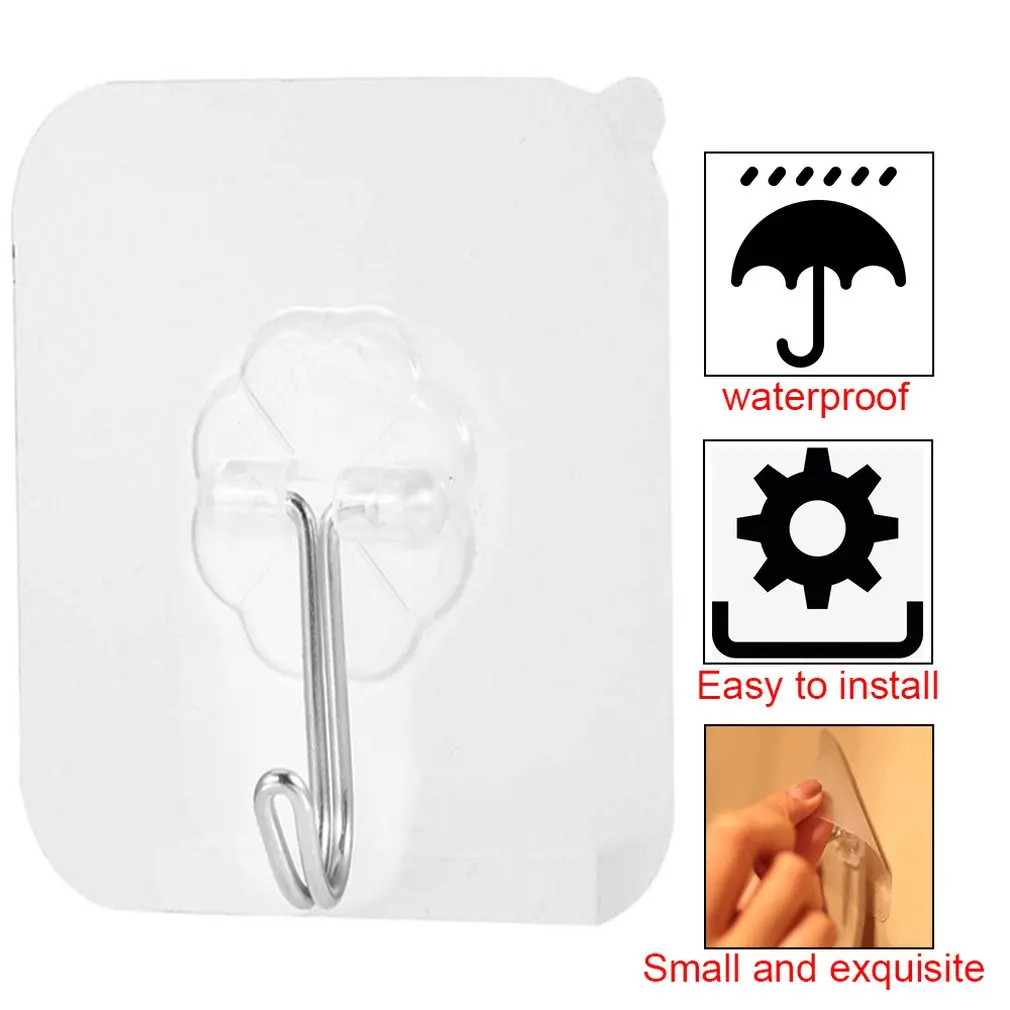 

1Pc/Set Waterproof Transparent Hook Seamless Adhesive Load Bearing 10kg For Kitchen Bathroom Wall Hanger Organizer
