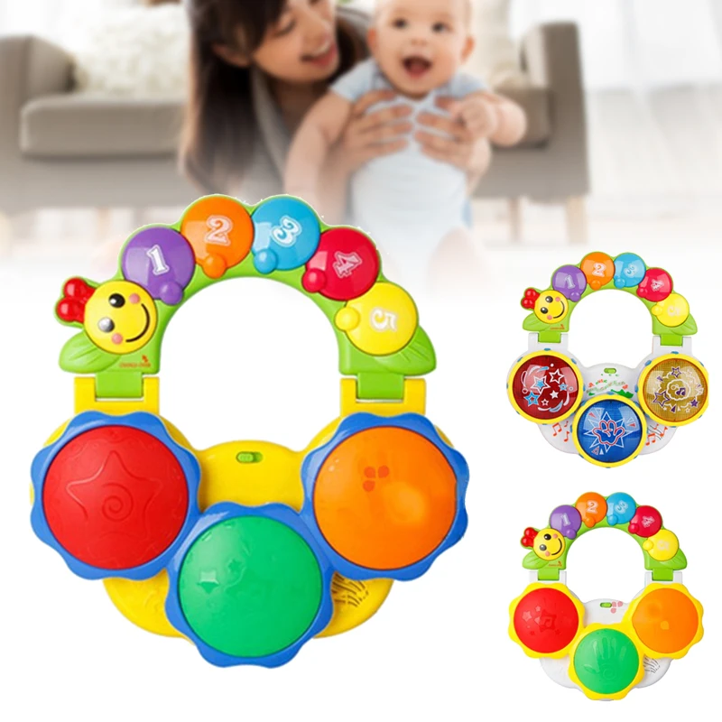 

Детская музыкальная игрушка, Электрический обучающий пианино-барабан светильник кой и 7 звуковыми режимами, складной портативный инструме...