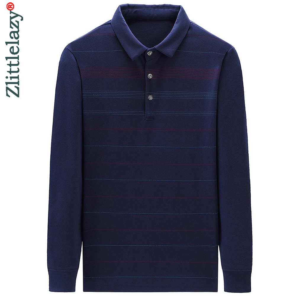 

2021 Thick Winter Warm Polo Tee Shirt Men Casual Striped Men's Clothing Polos Shirts Mens Fashion Slim Fit Poloshirt Tops 90812