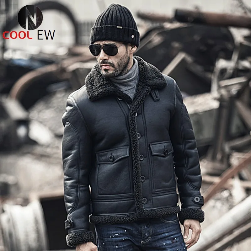 

Luxury Lambswool Sheep Shearing Mens Thick Warm Jackets Top Quality Genuine Leather Long Sleeve Winter Real Fur Coats Plus Size