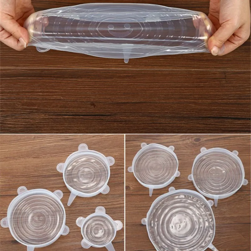 

6 Pcs/Set Silicone Fresh-keeping Cover Food Sealing Covers Kitchen Accessory Tool Reusable Stretchable Container Protective Film