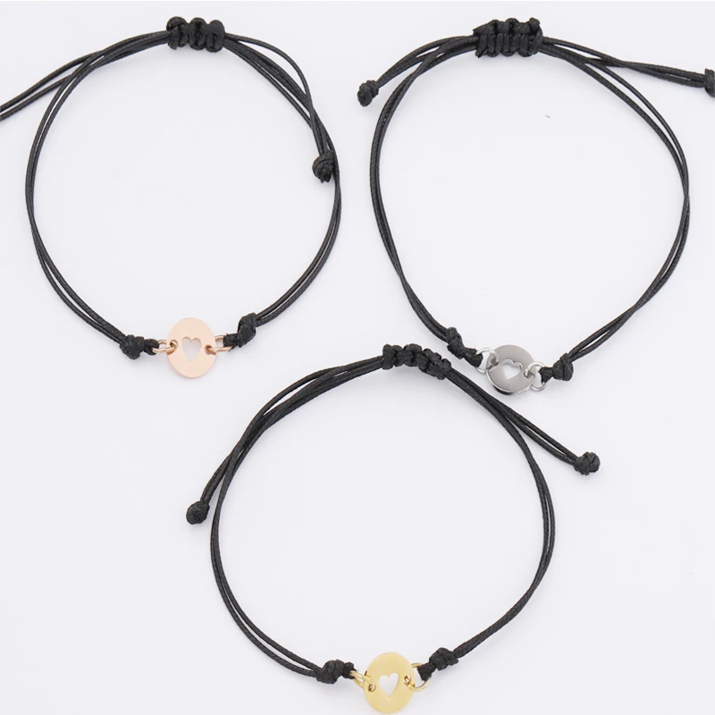 

Fnixtar 20Pcs/Lot Round Heart Charm Bracelets Mirror Polish Stainless Steel Adjustable Bracelets For Women's Christmas Jewelry