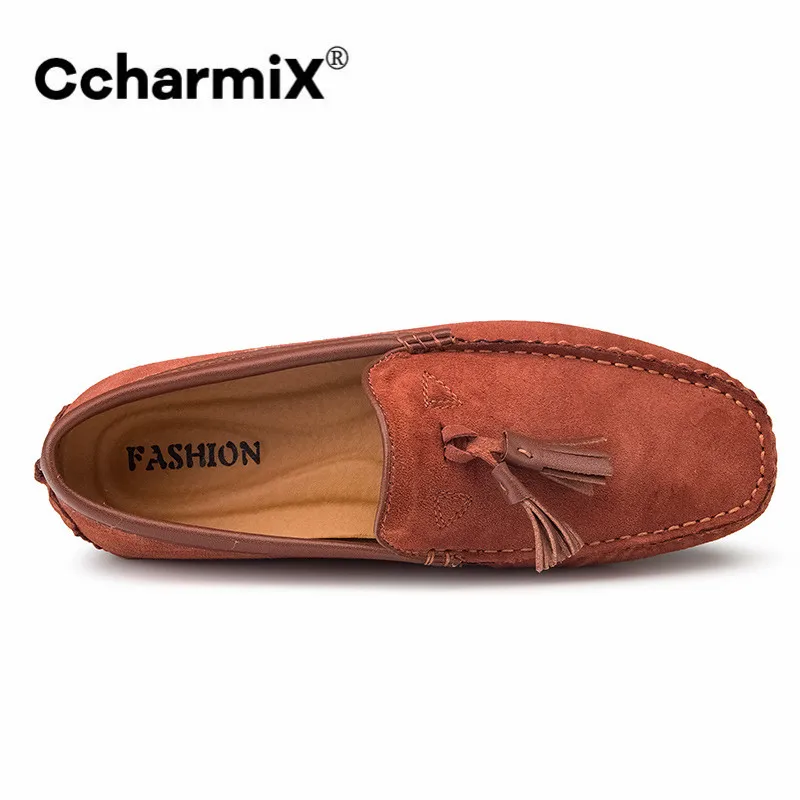 Genuine Leather Men's Loafers Quality Suede Tassel Moccasins Men Breathable Slip On Boat Shoe Male Penny Large Size | Обувь