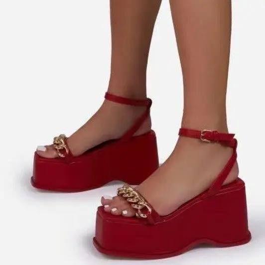 

Сандалии женские на танкетке, босоножки на платформе с открытым носком, удобная Уличная обувь с цепочкой, большие размеры, лето 2021