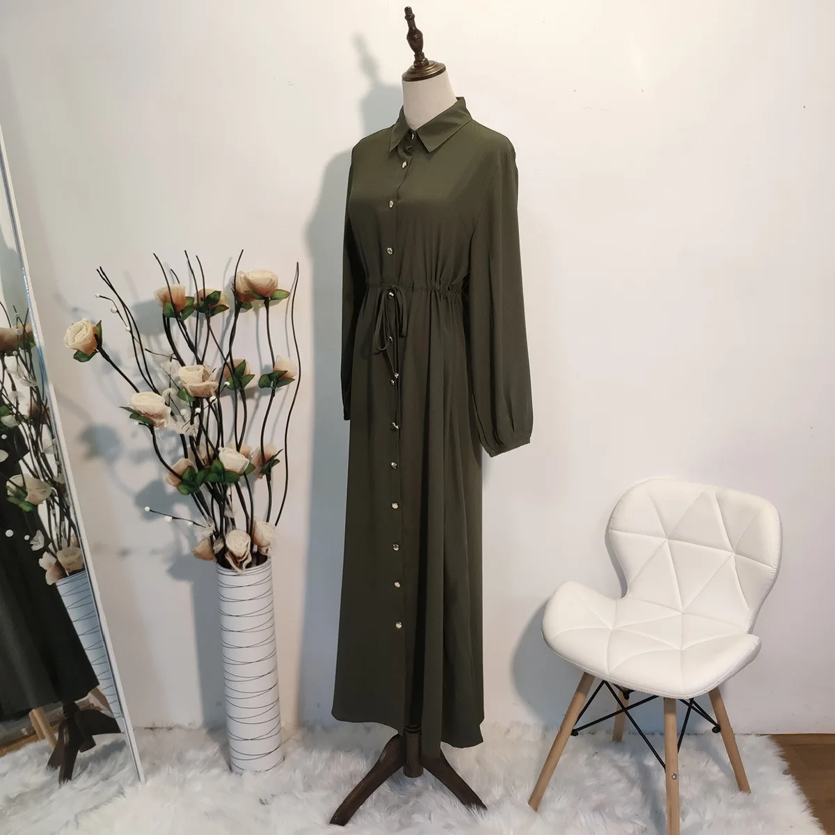 Мусульманские женщины абайя исламский макси с длинным рукавом рубашки платье