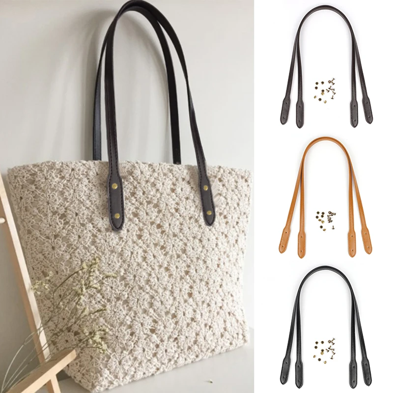 

1Pair Bag Strap Solid Color PU Leather Rivet Handbag Belt Stylish All-match Bag Strap Plain Weave Handbag Bag Accessories