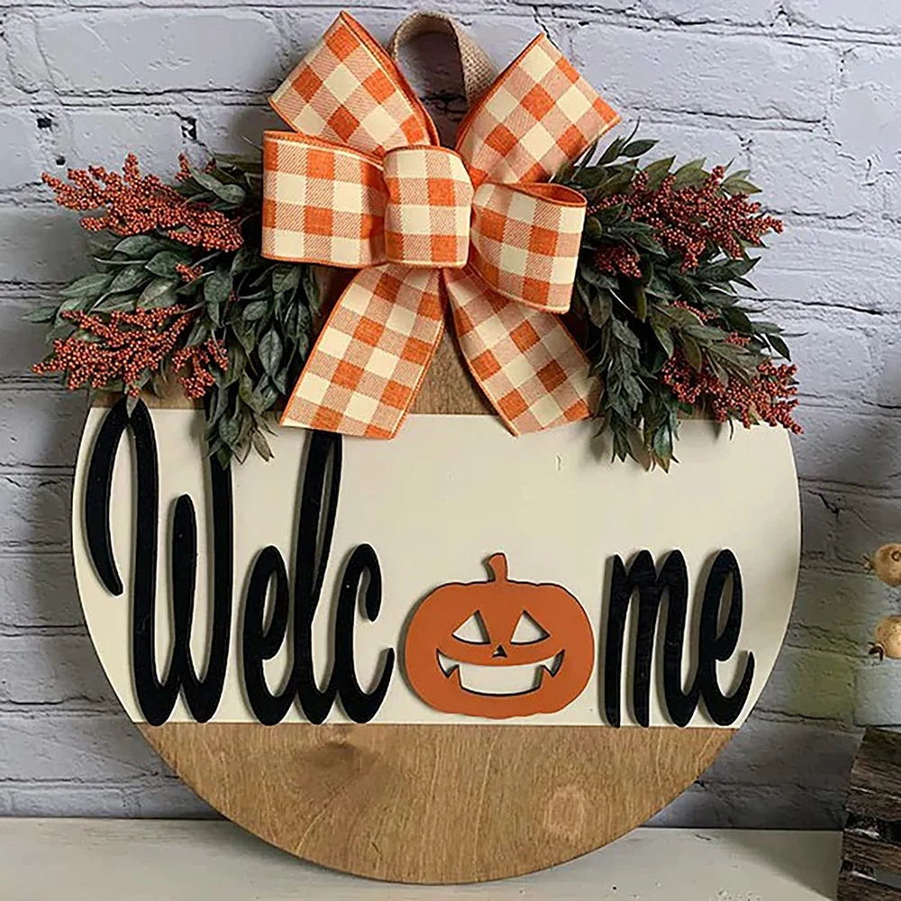 

Надпись на День Благодарения, Осенний знак для декора двери, деревенский подвесной деревянный знак, бант на День Благодарения, вход на крыль...