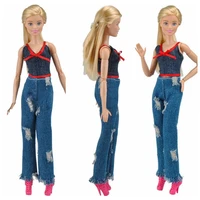 11 5 fashion shirt top ripped denim pants jeans trousers 16 bjd doll clothes for barbie accessory clothing kids playhouse toys