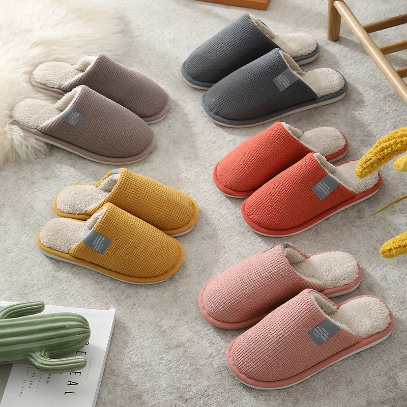 

Winter Women House Slippers Faux Fur Fashion Warm Shoes Woman Slip On Flats Female Slides Black Red Cozy Home Furry Slippers