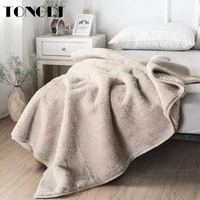 tongdi double decker solid thickened soft warm raschel fleece blanket luxury decor for cover sofa bed bedspread winter couch