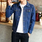 Мужская джинсовая куртка, синяя джинсовая куртка-бомбер, высококачественная повседневная приталенная ВИНТАЖНАЯ ДЖИНСОВАЯ КУРТКА, модное пальто в стиле Харадзюку