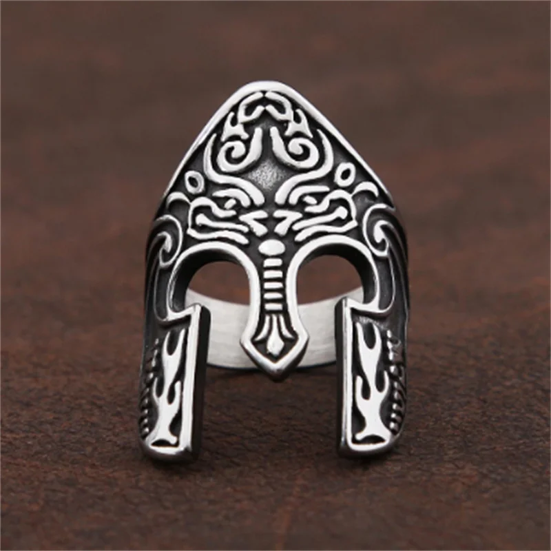 

National Beliefs Viking Warrior Mens Spartan Helmet Ring Stainless Steel Biker Mask Helmet Viking Jewelry Ring wholesale