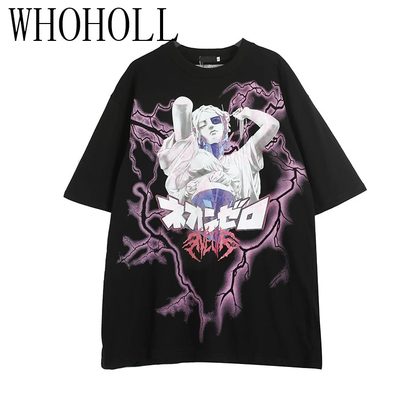 

Harajuku Style Short-sleeved Tshirts Men Wome Couples Punk Dark Gothic Animation T-shirt Street Hip Hop Round Neck T-shirt