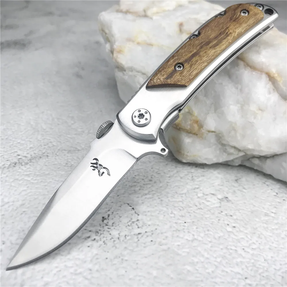

Portable 338 Folding Knife 440C Blade White Shadow Wooden Handle Tactical Knife Camping Survival Knife Gifts EDC Tools
