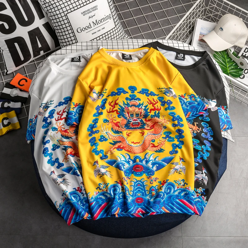 Футболка с 3D-принтом китайского дракона для мужчин и женщин винтажный Топ в стиле