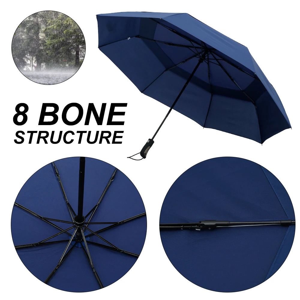 

Automatic Open Close Folding Umbrellas Golf Umbrella 2 Color Double Canopy Windproof Umbrella & 8 Ribs Portable Umbrellas Unisex