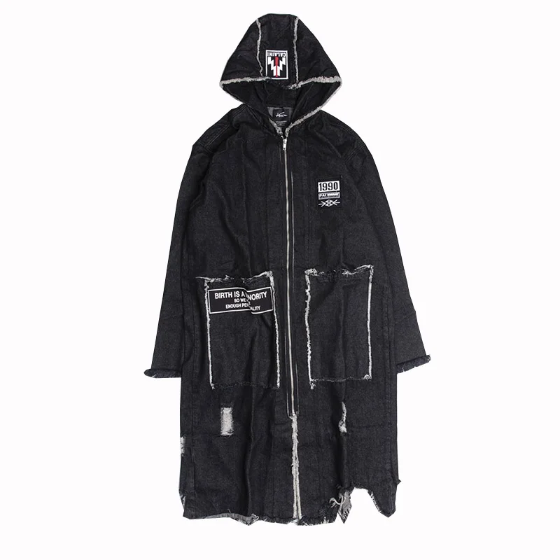Мужское джинсовое пальто оверсайз длинное Асимметричное в стиле хип-хоп 2020 |