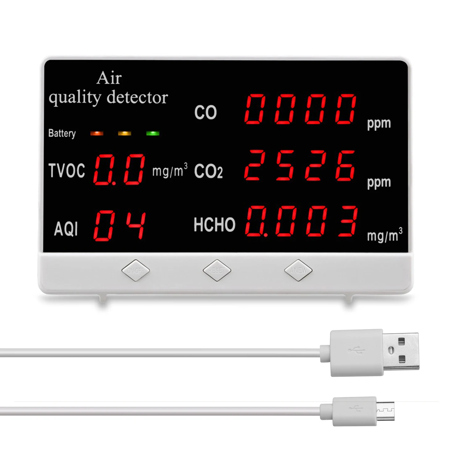 

USB Carbon Dioxide Meter Multifunctional Digital Display High Accuracy CO CO2 HCHO TVOC Detector Air Quality Analyzer Monitor
