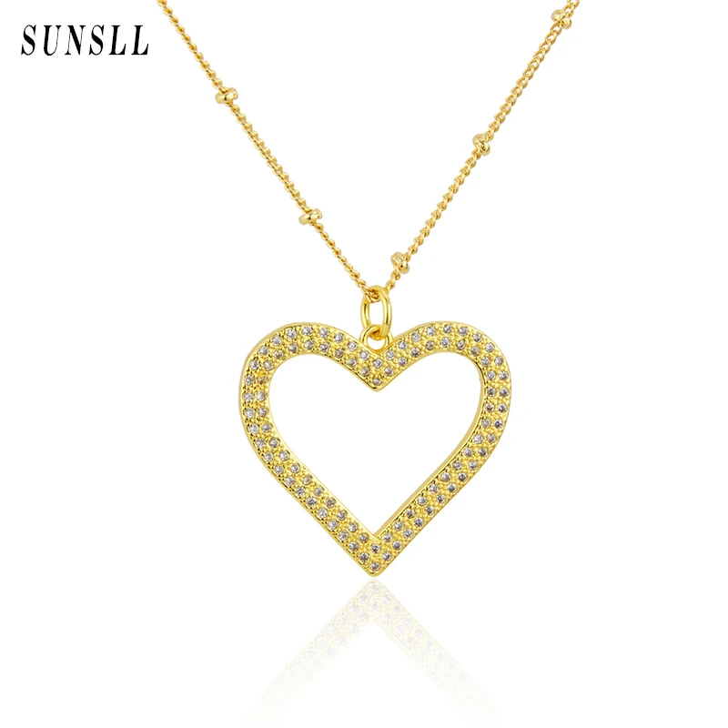 

SUNSLL New Arrived Hollow Sweet Love Heart Necklace Gold-plated Copper Pendant Inlaid With Colored Zircon Jewelry Gift