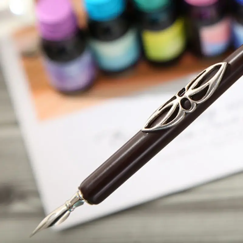 Деревянные Caligraphy Dip Ручка крюк линии подписи перьевые ручки с чернилами набор офисы школьные канцелярские принадлежности подарок