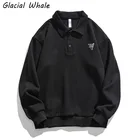 Мужская толстовка с воротником-поло GlacialWhale, однотонные толстовки 2021 года, большие размеры, японская уличная одежда, мужские повседневные черные толстовки с капюшоном для мужчин