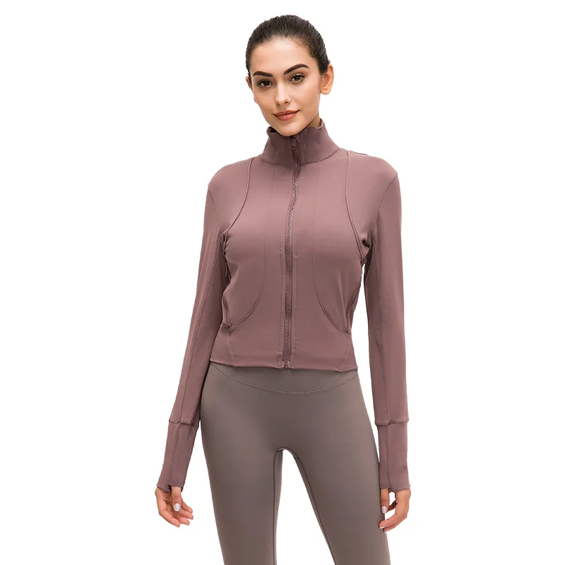 

2020 Autumn and Winter New Stand-up Collar Slim Fit Yoga Clothes Brushed Nude Feel Workout Top Zipper Casual Sports Jacket Women