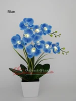 home decoration blue 9 leds phalaenopsis pot lamp 50cm artificial flower real touch orchid latex bonsai lamp for wedding decor