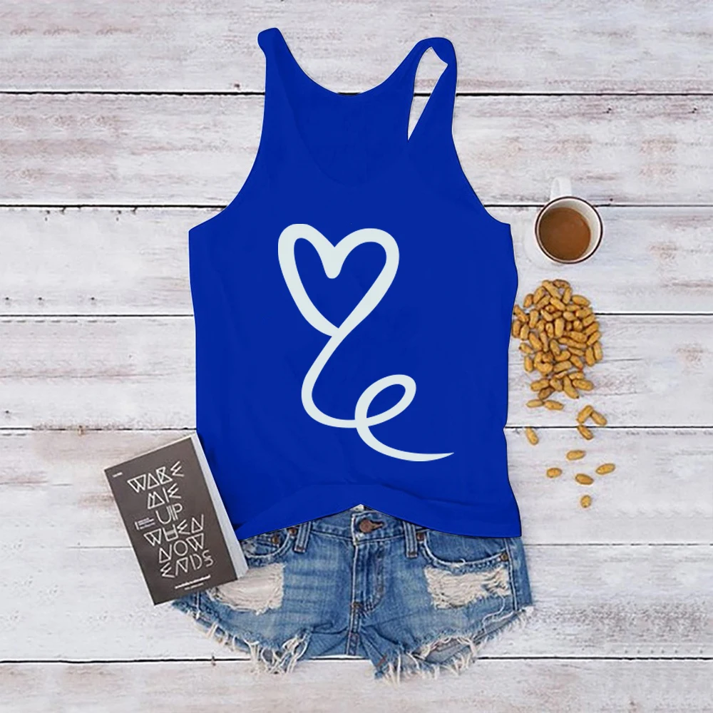 Майка женская с принтом сердец жилет без рукавов топ графическим и круглым
