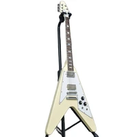 classic 70s flying v head electric guitar cream body chrome metal accessories free shipping