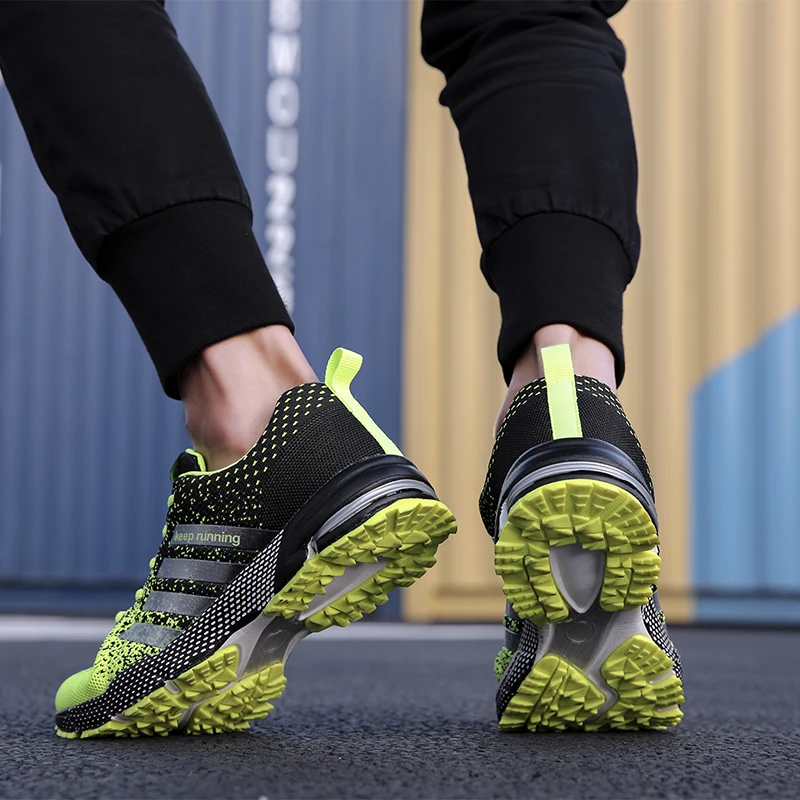 Беговые кроссовки унисекс зеленая спортивная обувь дышащая сетчатая для бега