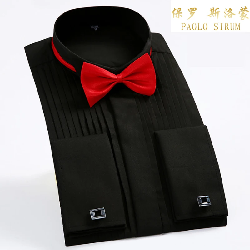 White Men Tuxedo Shirt Regualr Fit Plus Size French Cufflinks Long Sleeve Luxury Wedding Party Male 6xl