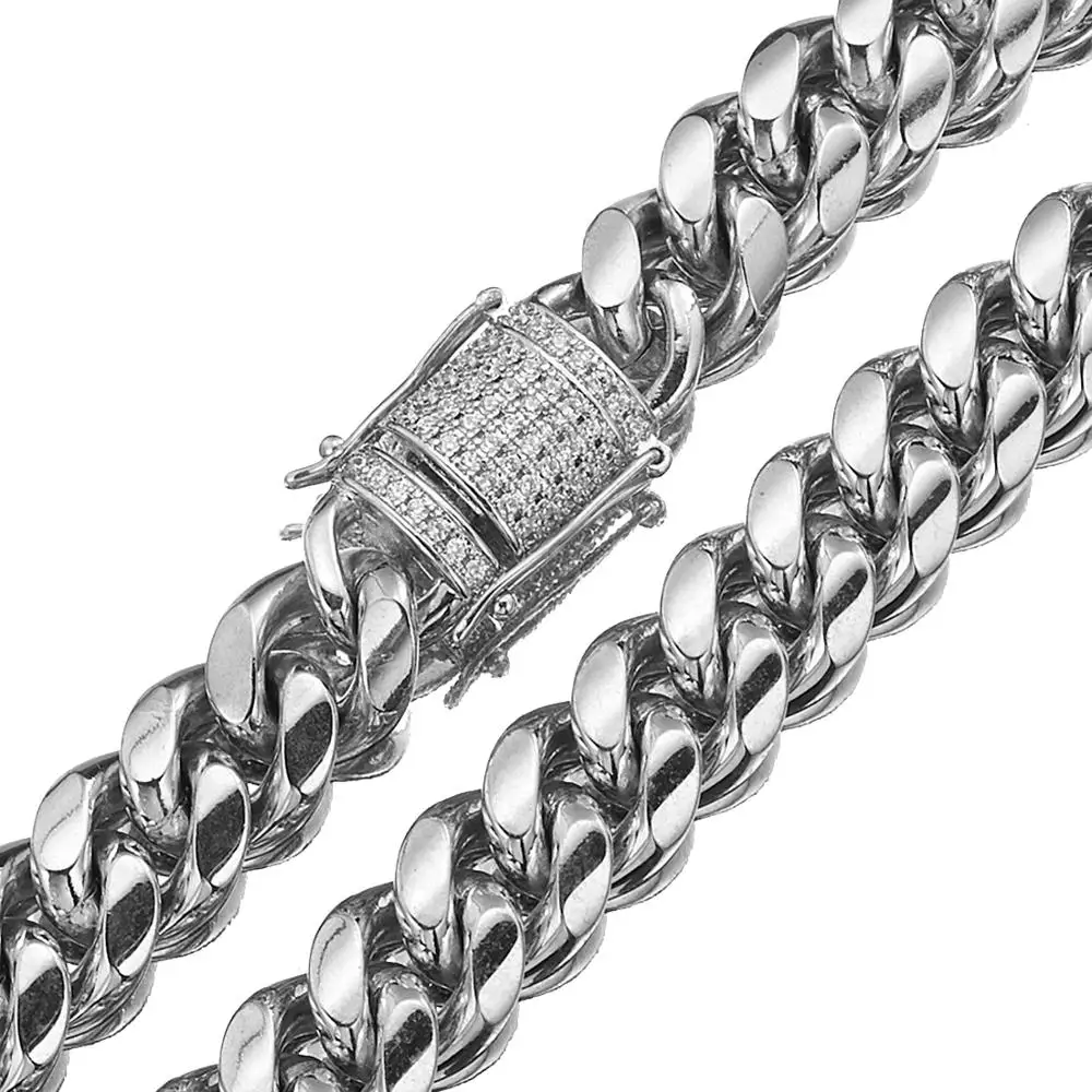 

14mm Cuban Necklace Silver Color Stainless Steel Miami Cuban Chain Link for Fashion Hip Hop Men Women Link Rapper Jewelry