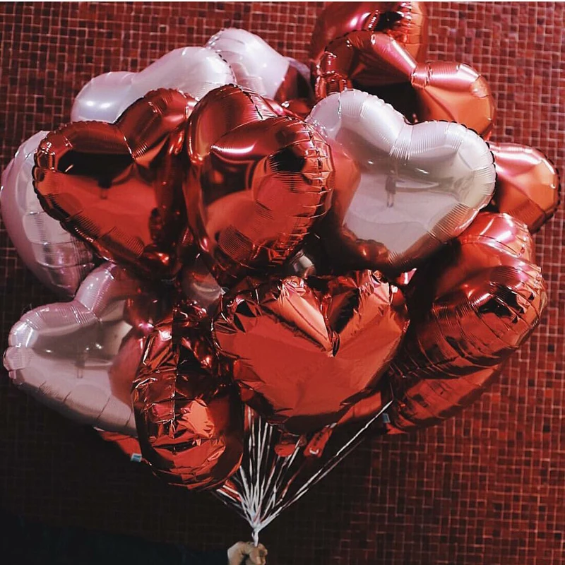 12 шт. жемчужные розовые красные фольгированные гелиевые шары в форме сердца 18