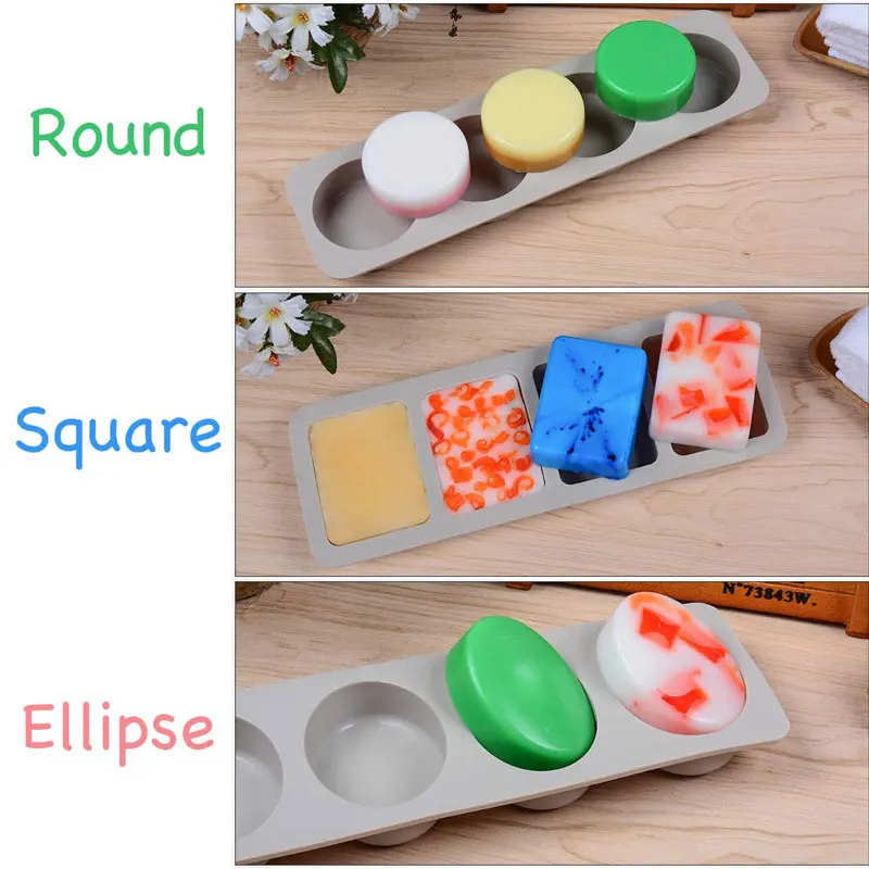 

4 Cavity Molds Soap Bar Rectangle Oval Round Reusable Silicone Handmade Soap Lotion Soap Making Molds Silicone Mold for Making