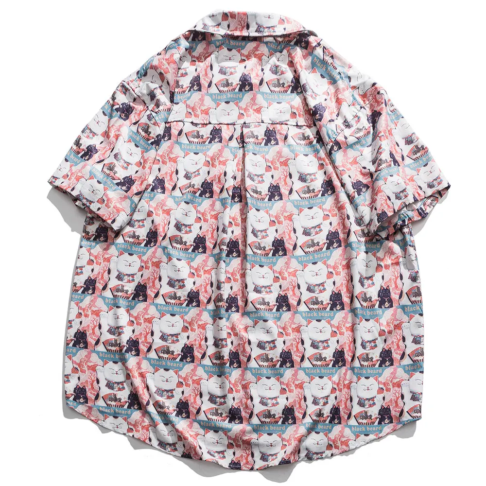 Женские рубашки блузки Harajuku Lucky Cats с принтом мужские тонкие коротким рукавом в
