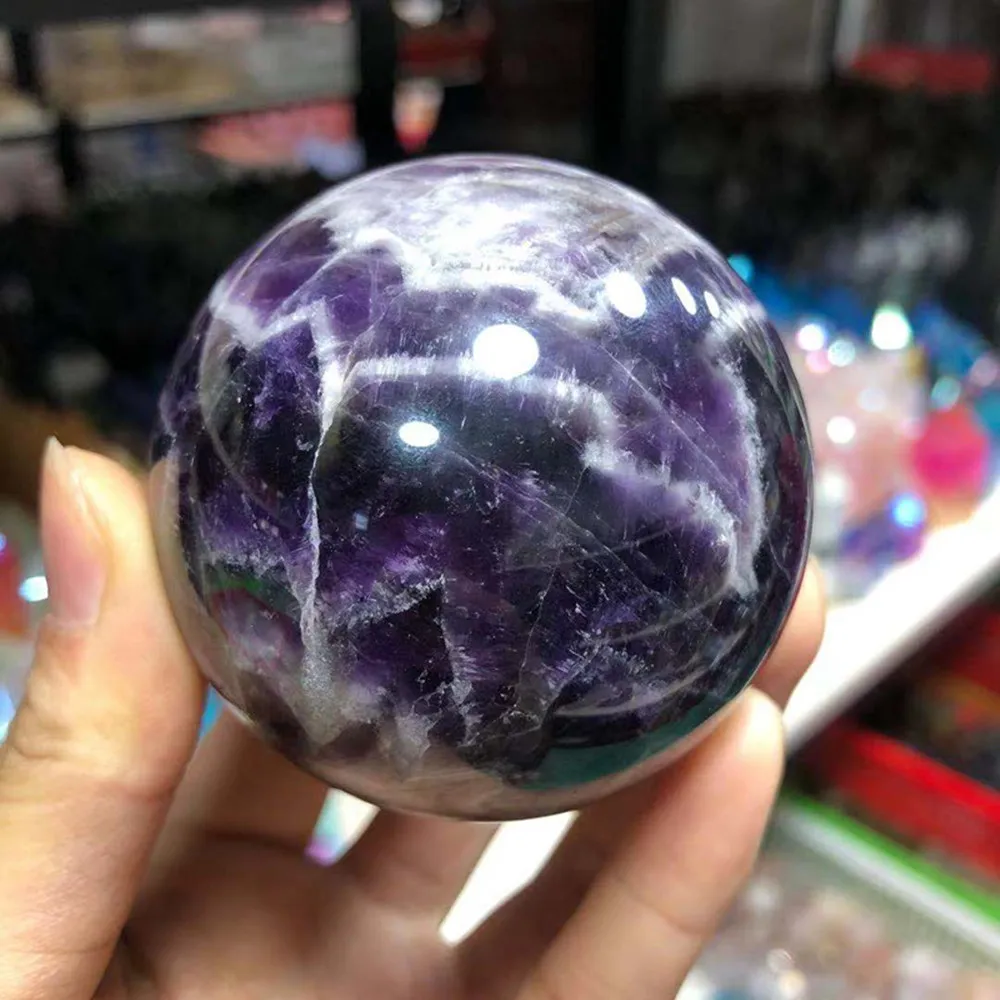 

Natural Dream Amethyst Ball Polished Dogtooth Amethyst Chevron Banded Dream Amethyst Sphere Healing Crystal Home Decoration