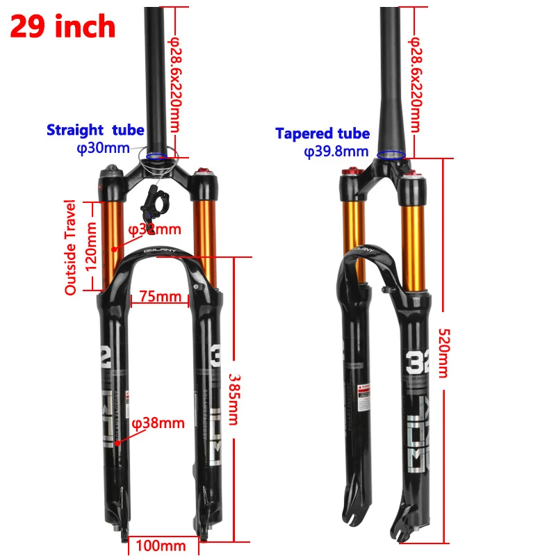 BOLANY Bike Fork Magnesium Alloy MTB Bicycle Supension Air 26/27.5/ 29er Inch Mountain 32 RL100mm Accessories | Спорт и развлечения