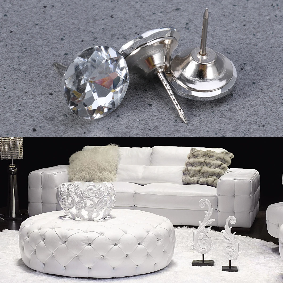 

20Pcs 25mm Sofa Crystal Buckle Diamond Crystal Upholstery Nails Tacks Sofa Headboard Sew Buttons Wall Decor