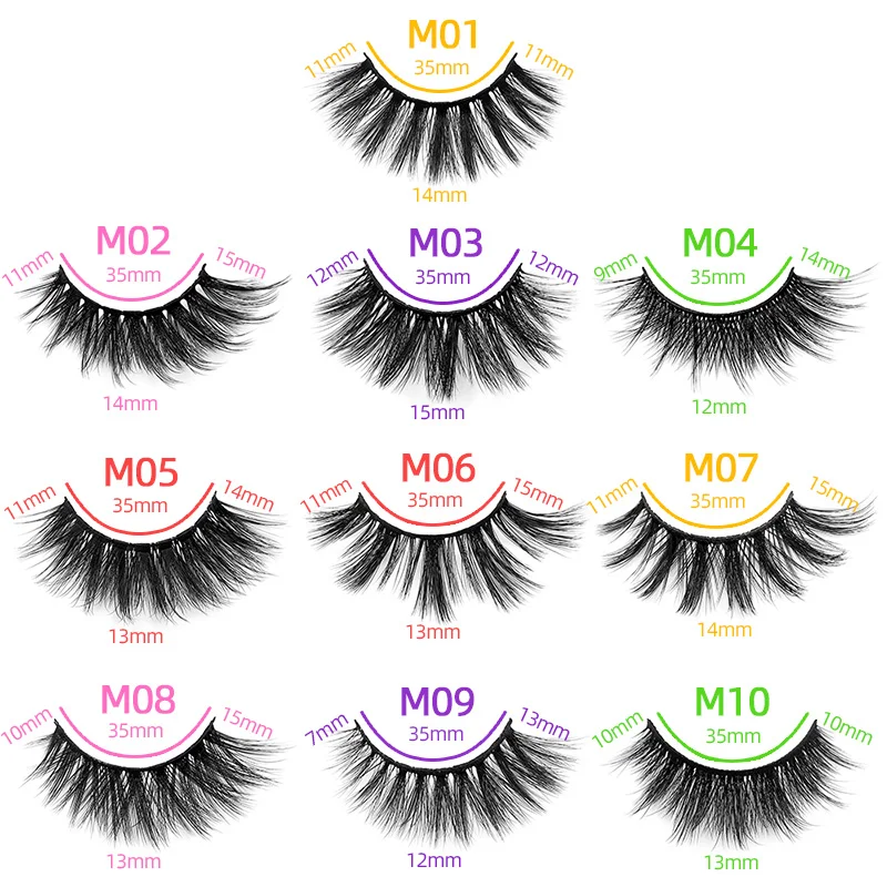 

10/20/30/40/50/70/100 Pairs Set Color Base Card Natural Thick Eyelashes M01-M10 Mink Wholesale Pack Makeup Set In Bulk