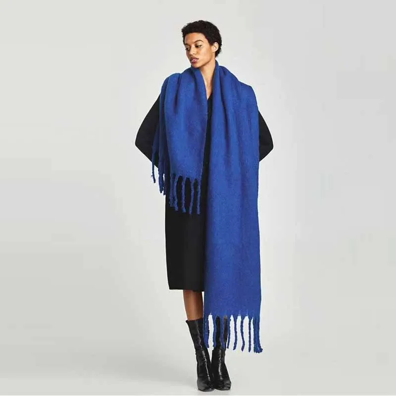 

Plus Size Pashmina Solid Foulard Chal for Women Scarf Blanket Tassels Echarpes Female Mantilla Winter Warm Cashmere Wrap Shawl