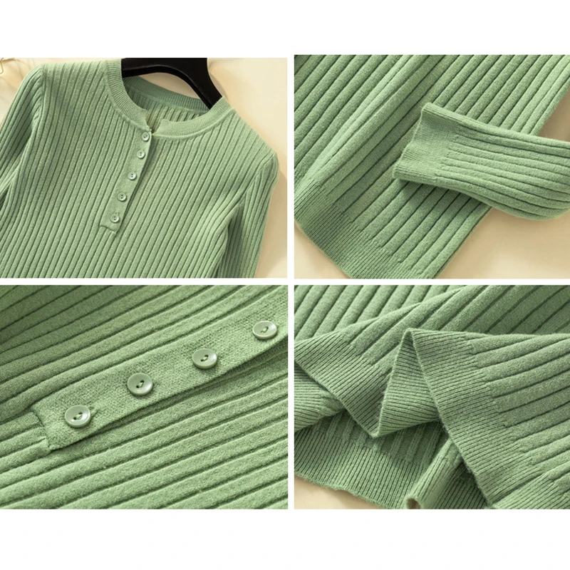 

2021 Button Sweater Women Basic Slim Knitted Pullover Women Sweaters Pullovers Jumper Autumn Winter Korean Style Women Sweater