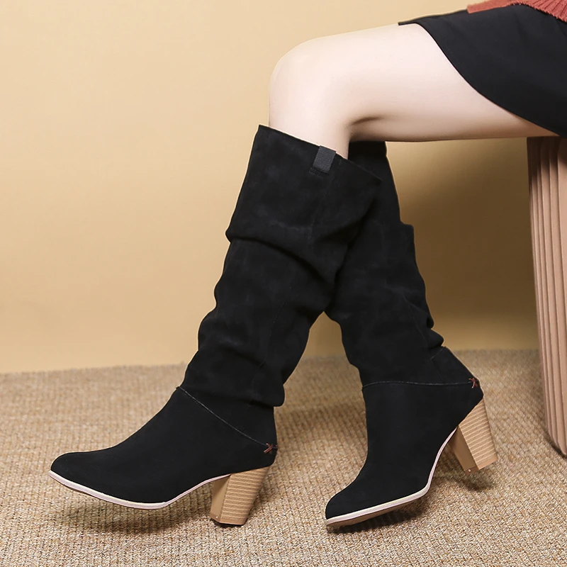 

Женские длинные сапоги выше колена, модные зимние теплые сапоги с острым носком, привлекательные женские сапоги на молнии, удобная женская ...