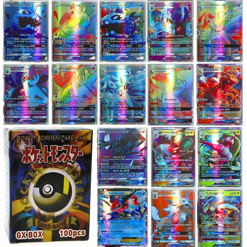 

100pcs Pokemon Shining Cards MEGA GX Kaarten Box Children TAKARA TOMY PokéMon Game Battle Trading Card Carte Funny Kids Toy Gift