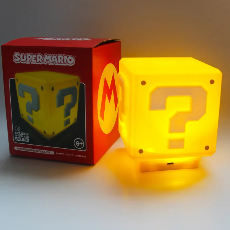 Luz LED de Super Mario Bros para ni&ntilde;os, luz nocturna con sonido de carga, ladrillos, l&aacute;mparas de mesita de noche de escritorio, figuras de acci&oacute;n, regalos de cumplea&ntilde;os-0