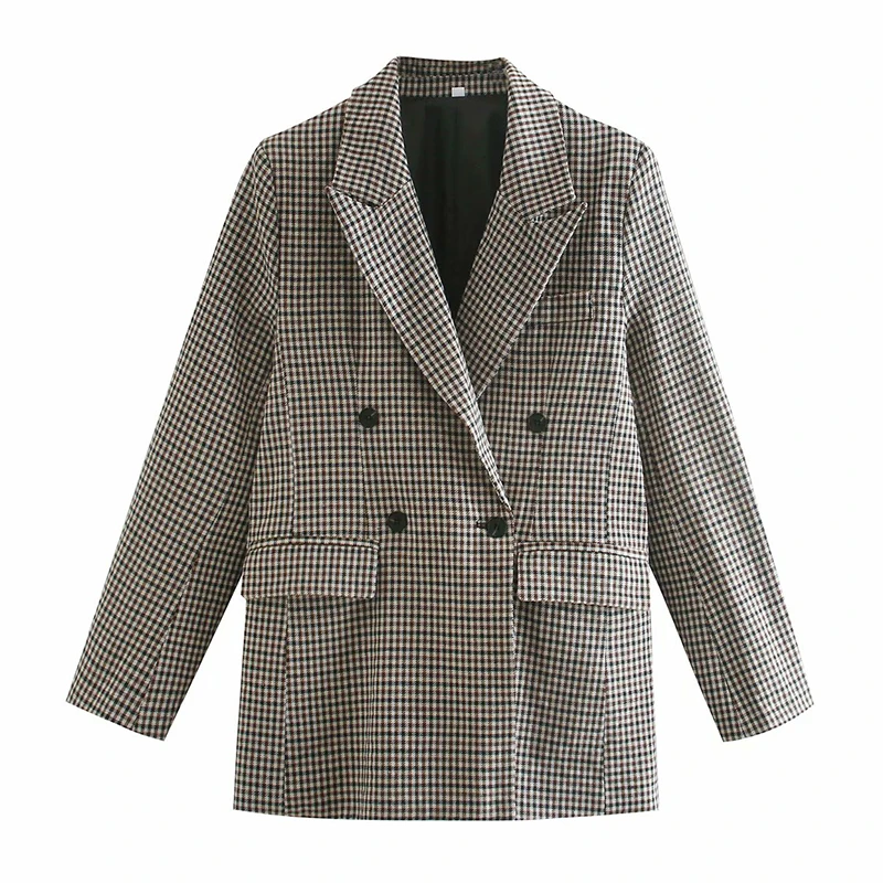 

Women Spring Autumn Plaid Blazers Coats 2020 Long Sleeve Double Breasted Casual Female Elegant Blazer Outerwear Clothing